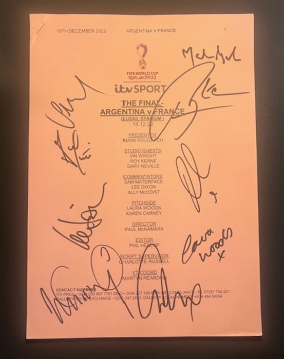 LOT 25 - Signed Running Order from the 2022 FIFA World Cup Final - Argentina vs France, 18th December 2022 at Lusail Stadium